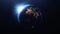 Earth planet with sun viewed from space , 3d render of planet Earth, elements of this image provided by NASA