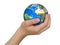 Earth in protecting child hand