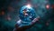 Earth\'s embrace: animation of planet cradled in hand, symbol of responsibility.