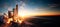 A Earth\\\'s Spaceport. Stunning sunrise panorama. View of shuttle spaceship Launch from Earth. rocket banner design with copy