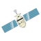 Earth satellite network provider banner. Communication satellite with solar panels and dish with the antenna.