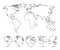 Earth set one line Globes with World Map - vector