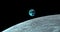 Earth view form moon. zooming earth form moon. 4k blue planet in space. 3d rendered blue earth planet.