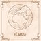 Earth. Vintage stylized outline drawing of the Earth. The symbols of astrology and astronomy