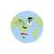 Earth winking Emoji. Planet merry emotion isolated