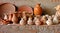 Earthen hand made pots in local market of India