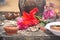 Earthen lamps in a temple with some flowers to worship lord Shiva