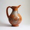 Earthenware Jug With Detailed Engraving On White Background