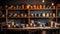 Earthenware pottery collection on wooden shelf in old fashioned workshop generated by AI