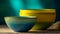 Earthenware pottery stack in green kitchen, selective focus on foreground generated by AI