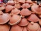 Earthenware tajine pots for sale in souk of Marrakech, Morocco.