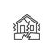 Earthquake damaged house line icon