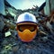 Earthquake in Turkey, Rescue service cyborg in helmet clears rubble of house after natural disaster. Generation AI