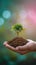 Earths caretaker Hand cradles a tree on a nature backdrop