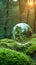 Earths oracle Crystal ball on moss represents ecological and sustainable concepts