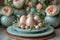 Earthy Delights, Soft-Hued Easter Eggs and Blooms Tenderly Arrayed on Rustic Ceramic Plates and Cups