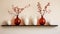 Earthy Elegance: Four Red Vases Picture Frame Leaning Against Wall