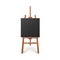 Easel with black artboard or canvas realistic vector illustration isolated.