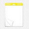 Easel pad on transparent background, vector template. Flipchart sticky blank white paper block with page curl, realistic mock-up