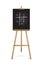 Easel standing with black board. Blank blackboard on wooden tripod for art, painting, drawing or announcement vector