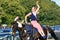 East Anglia Equestrian Fair Horse gymnastic woman on side of horse