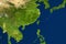 East Asia map in satellite photo, China and Taiwan in center. Elements of image furnished by NASA