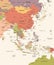 East Asia Map - Vintage Vector Illustration