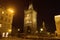 East bridge tower of the Charles Bridge in the night landscape. Prague