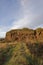 The East Curtain wall of the Red Castle at Lunan showing its construction of sandstone stonework