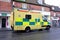 East of England Ambulance Service NHS Emergency Ambulance parked in shopping street