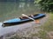 East German folding canoe on the river Ruhr near Essen Werden