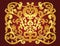 East gold ornament on a claret background