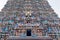 East Gopuram of Meenakshi Temple seen from street.