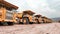 East Kalimantan, January 22,2021 Yellow troop heavy equipment trucks lined up