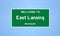 East Lansing, Michigan city limit sign. Town sign from the USA