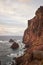 East Madeira coast landscape view with cliffs, rocks and sea at sunset. Ponta de SÃ£o LourenÃ§o