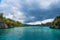 East Misool, group of small island in shallow blue lagoon water