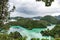 East Misool, group of small island in shallow blue lagoon water