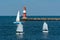 East pier with red beacon in Warnemuende