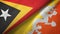 East Timor and Bhutan two flags textile cloth, fabric texture