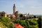 East view of Church of St. Jacob temple vineyard and houses, Kutna hora