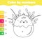 Easter activity. Children educational game. Mathematics actvity. Color by numbers, printable worksheet. Coloring page with cute ch