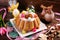 Easter almond ring cake on wooden table