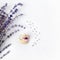 Easter angel and lavender, composition on a white canvas, conceptual background for a holiday card