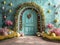 easter backdoor , with eggs, rabits, colorful door, ideal for photo manipulation, easter background