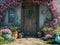 easter backdoor , with eggs, rabits, colorful door, ideal for photo manipulation, easter background