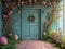 easter backdoor , with eggs, rabits, colorful door, ideal for photo manipulation, easter background