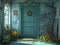 easter backdoor , with eggs, rabits, colorful door, ideal for photo manipulation, easter background