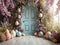 easter backdoor , with eggs, rabits, colorful door, ideal for photo manipulation, easter background
