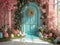 easter backdoor , with eggs, rabits, colorful door, ideal for photo manipulation, easter background